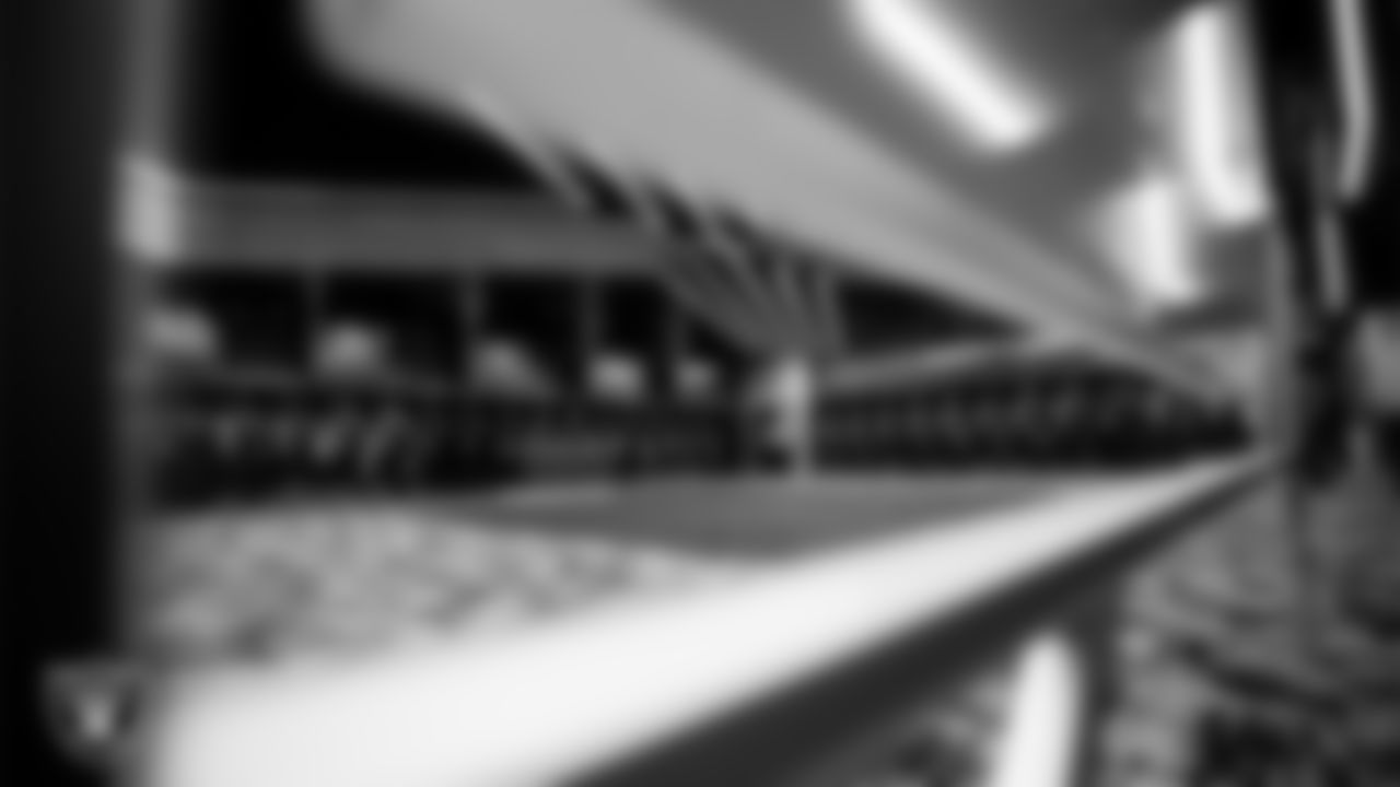 The locker room prior to the Las Vegas Raiders' arrival for their regular season home game against the Denver Broncos at Allegiant Stadium.