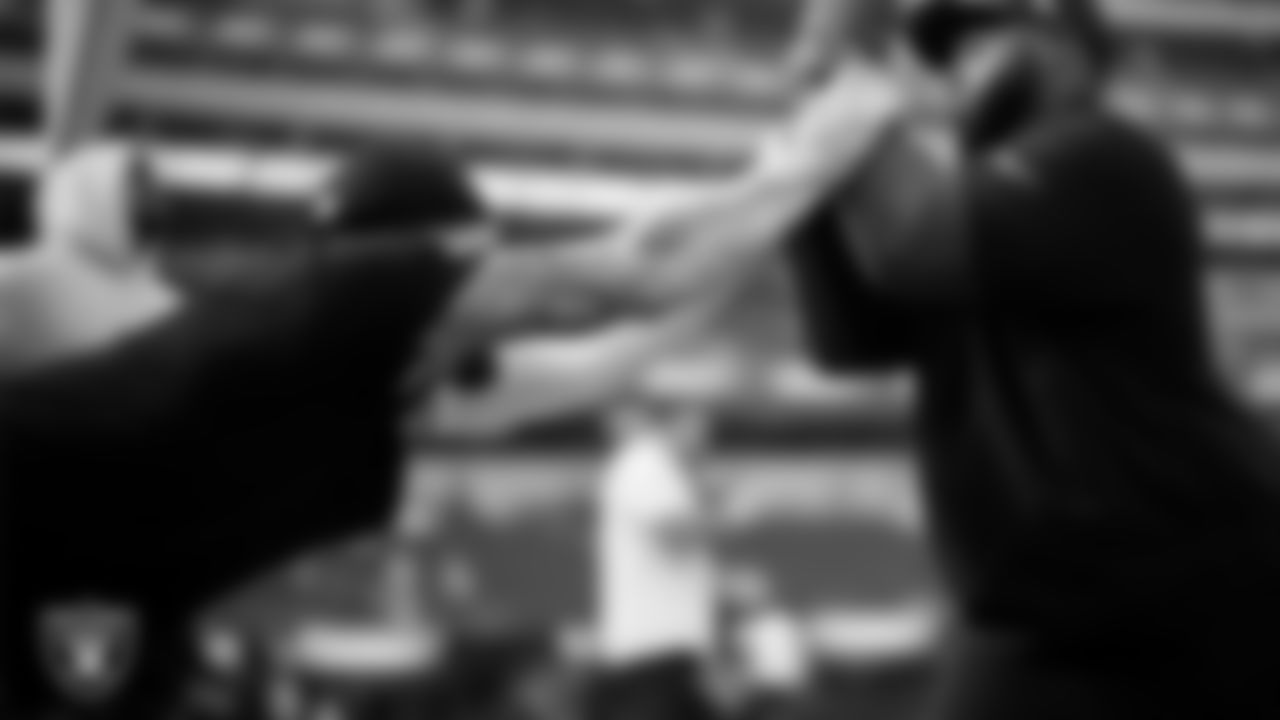 Las Vegas Raiders defensive end Maxx Crosby (98) warming up before the regular season away game against the Los Angeles Chargers at SoFi Stadium.