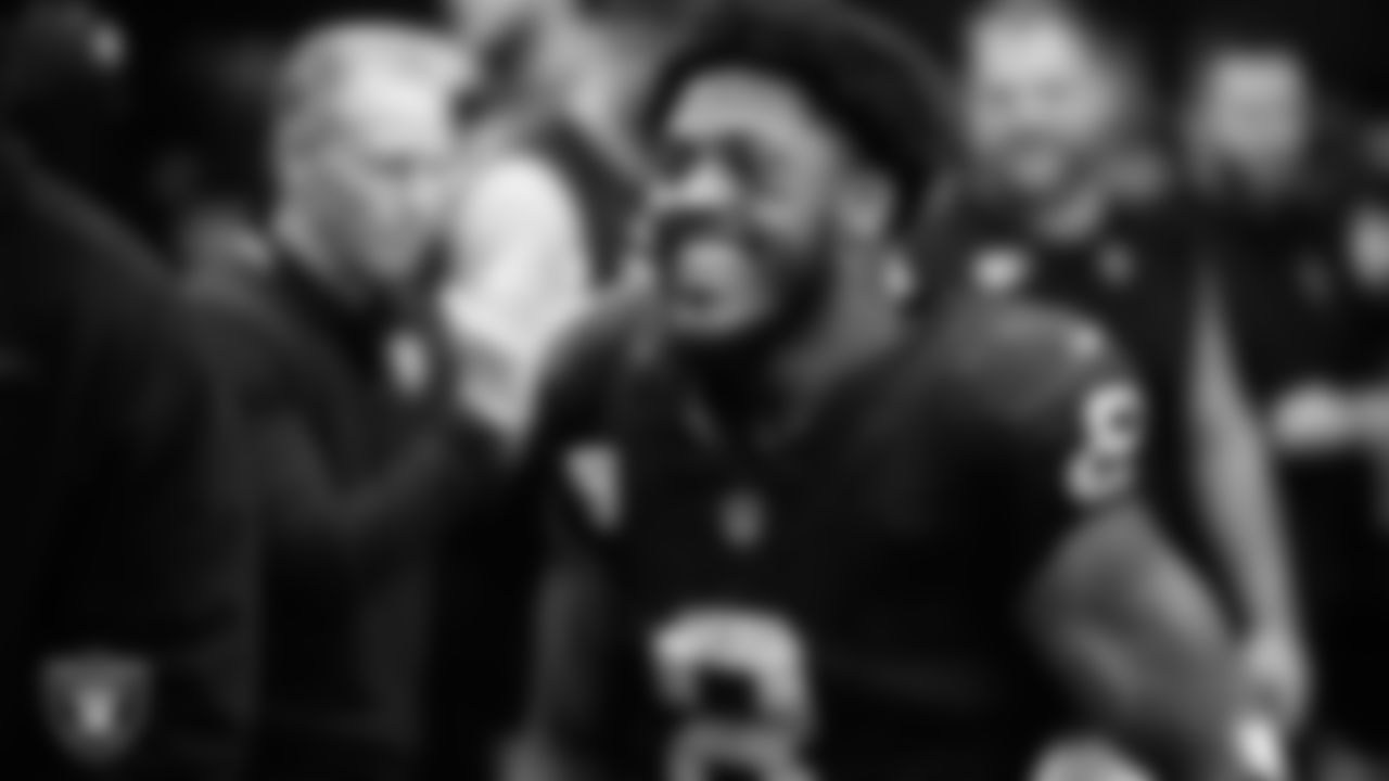 Las Vegas Raiders running back Josh Jacobs (8) in the locker room after the regular season home game against the New York Jets at Allegiant Stadium.