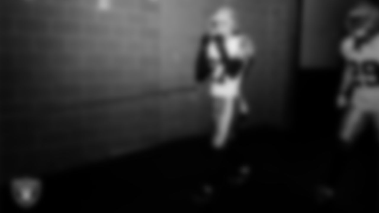 Las Vegas Raiders safety Tristin McCollum (27) walks down the tunnel before the regular season away game against the Houston Texans at NRG Stadium.