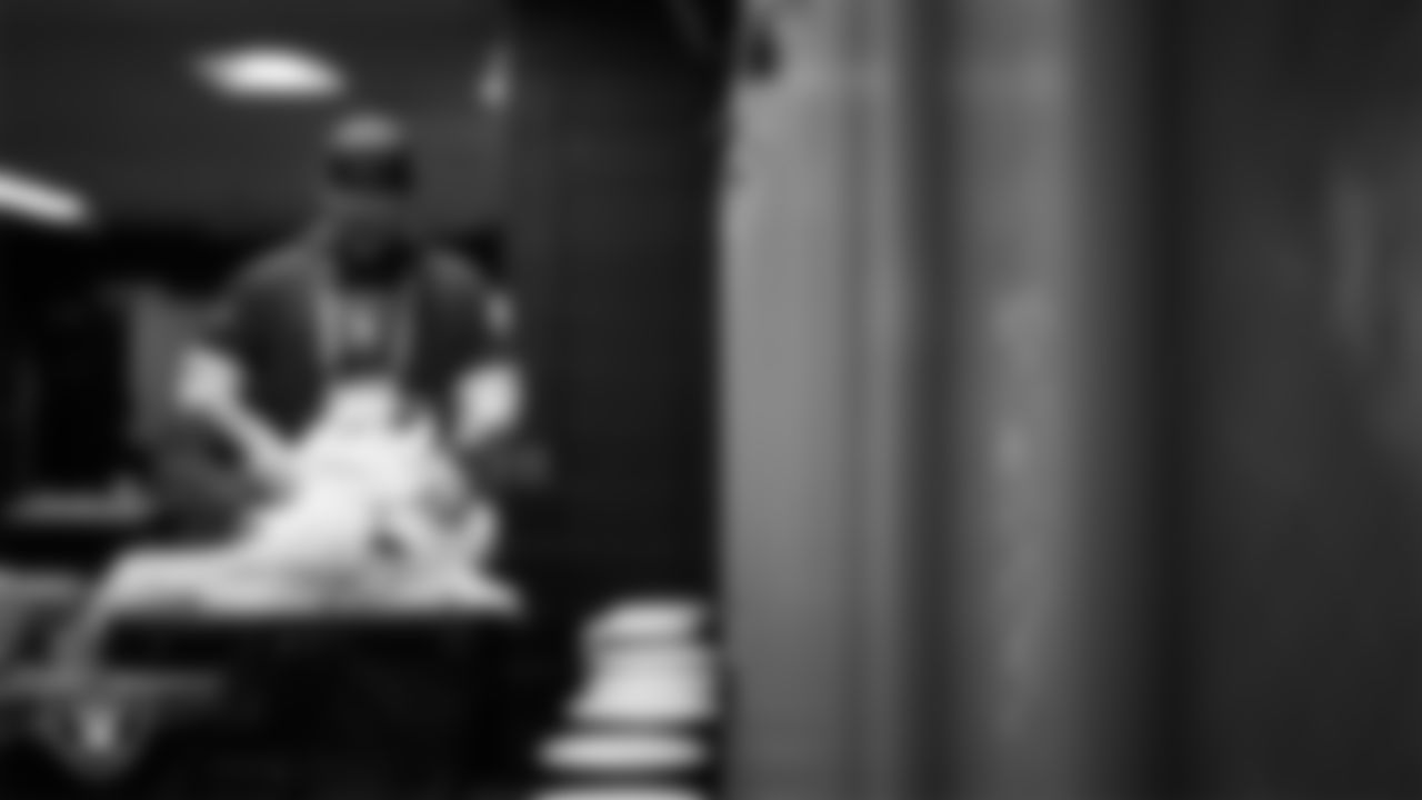 Las Vegas Raiders equipment assistant Ben Silva in the locker room prior to the Raiders' arrival for their regular season away game against the Philadelphia Eagles at Lincoln Financial Field.