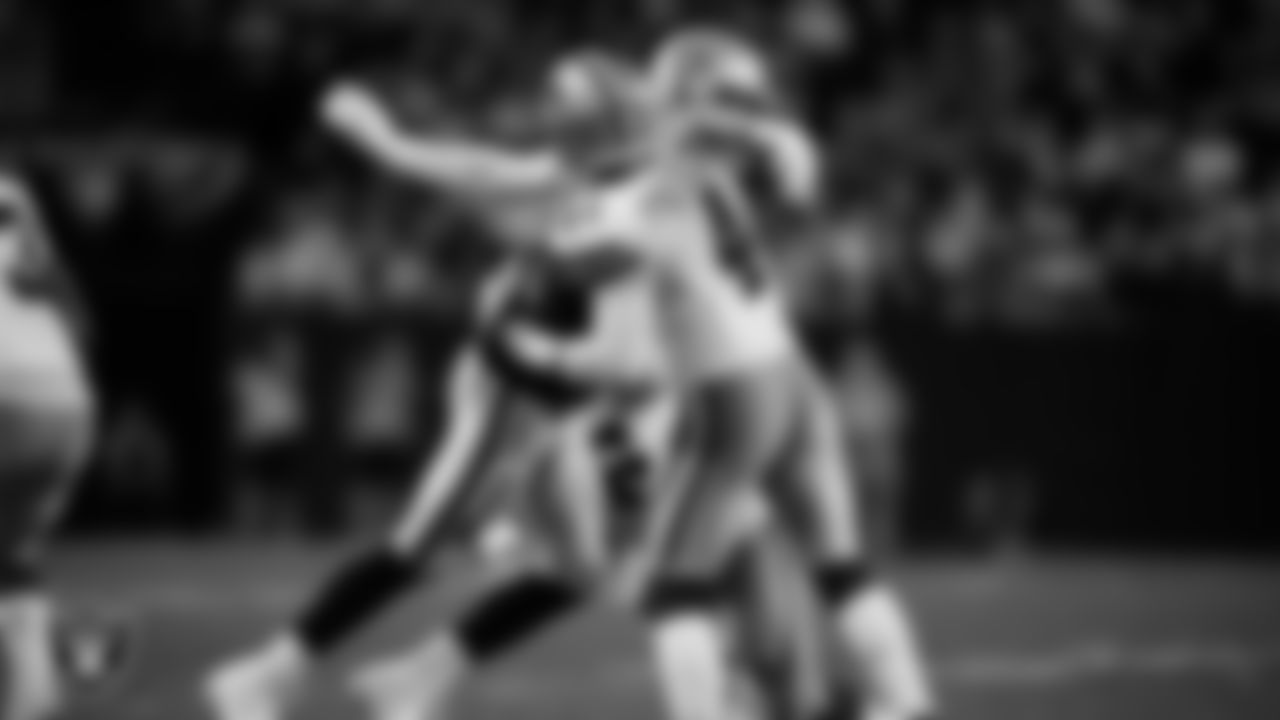 Las Vegas Raiders defensive end Maxx Crosby (98) pressures the quarterback during the regular season home game against the Dallas Cowboys at Allegiant Stadium.