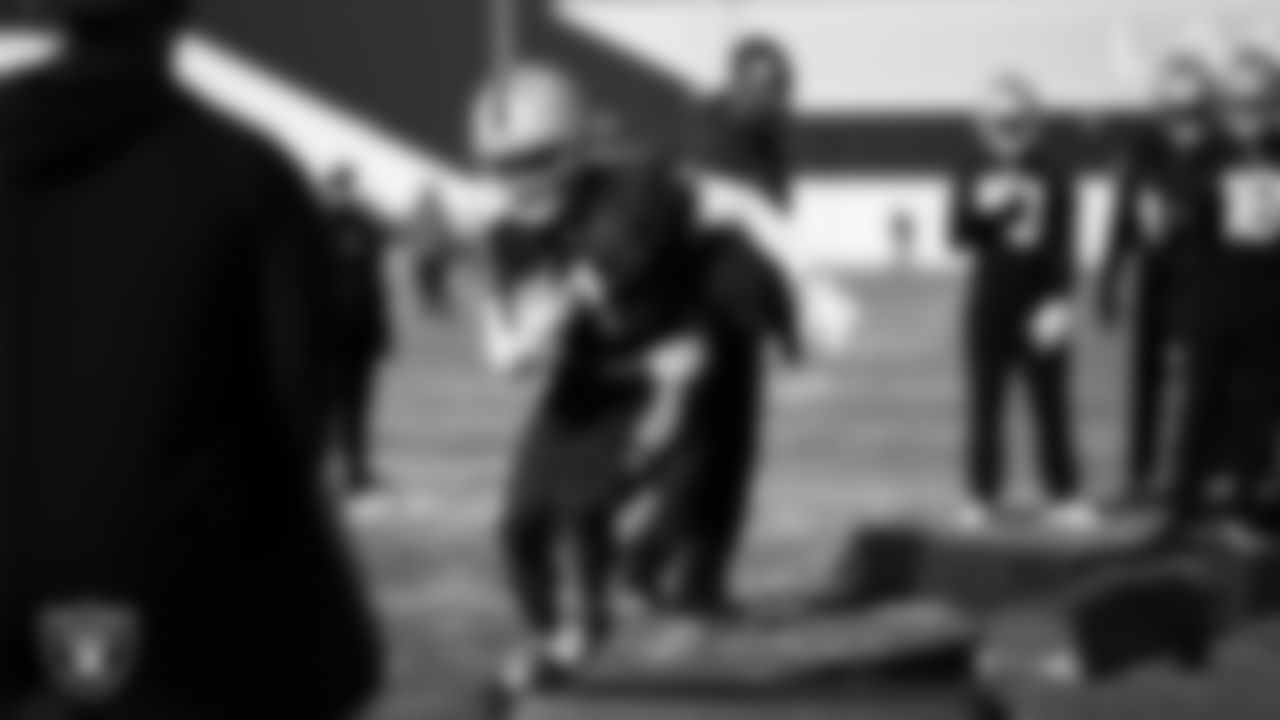 Las Vegas Raiders wide receiver Tre Tucker (1) during practice at Intermountain Health Performance Center.