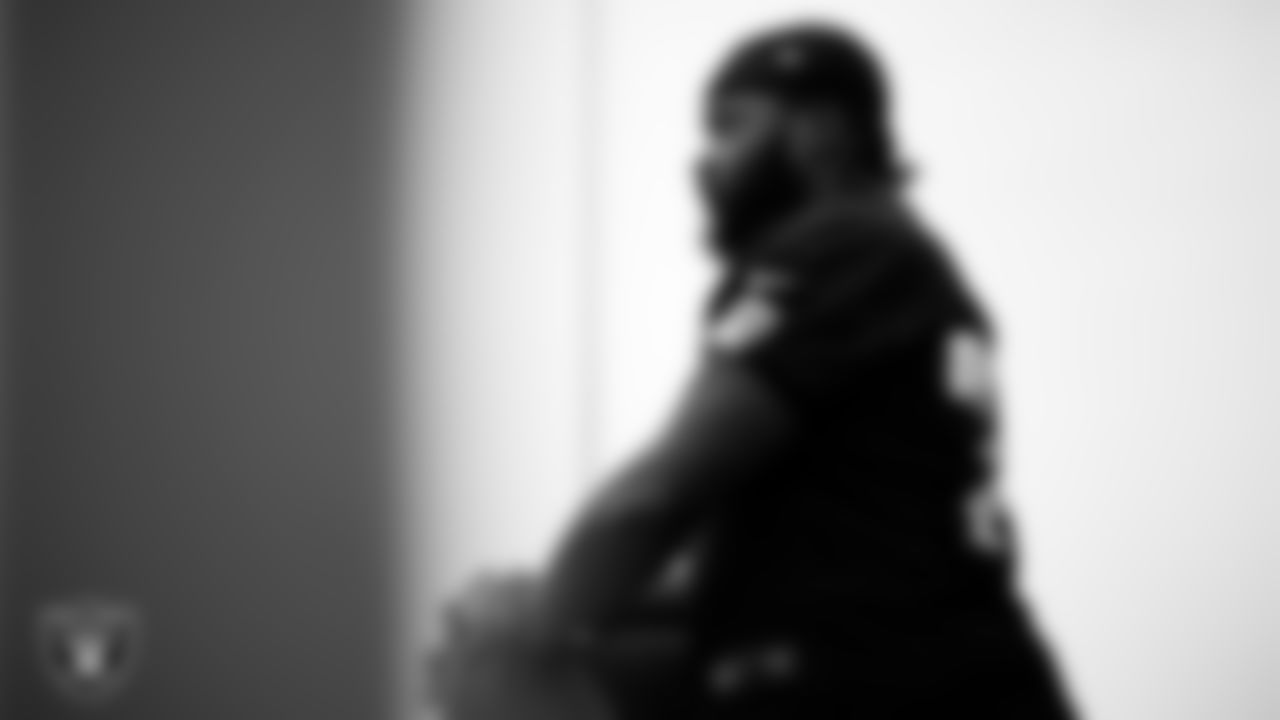 Las Vegas Raiders tackle Joshua Miles (77) during practice at Intermountain Health Performance Center.