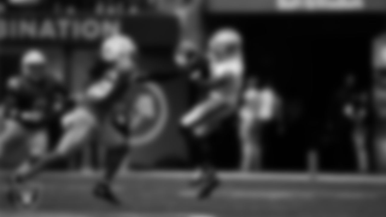 Las Vegas Raiders wide receiver Tre Tucker (11) makes a catch during the regular season away game against the Los Angeles Chargers at SoFi Stadium, Sunday, September 8, 2024, in Inglewood, Calif.