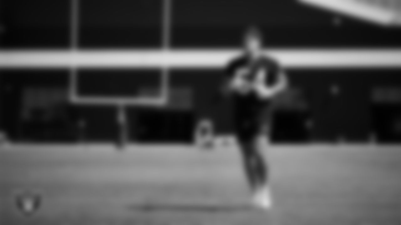 Las Vegas Raiders linebacker Cody Lindenberg (54) at a workout during phase two of the offseason program at Intermountain Health Performance Center.