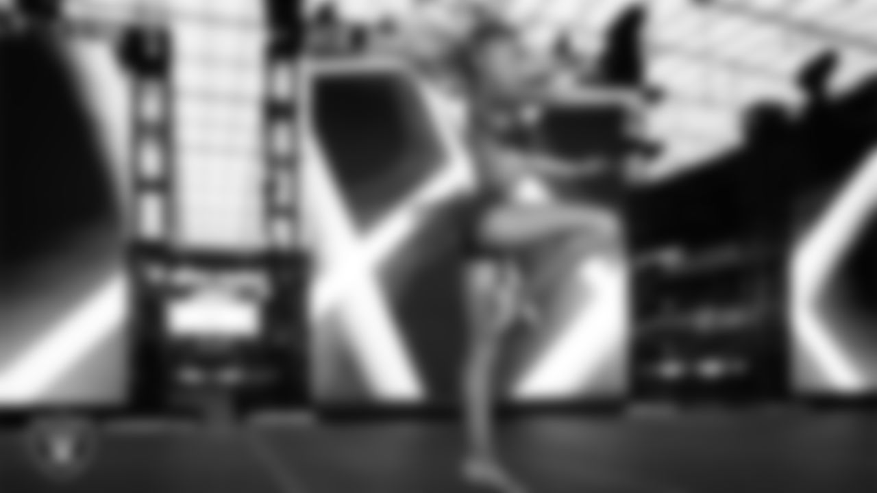 Finalist Jordie performs a solo during the final round of the 2025 Raiderettes Auditions at Allegiant Stadium.