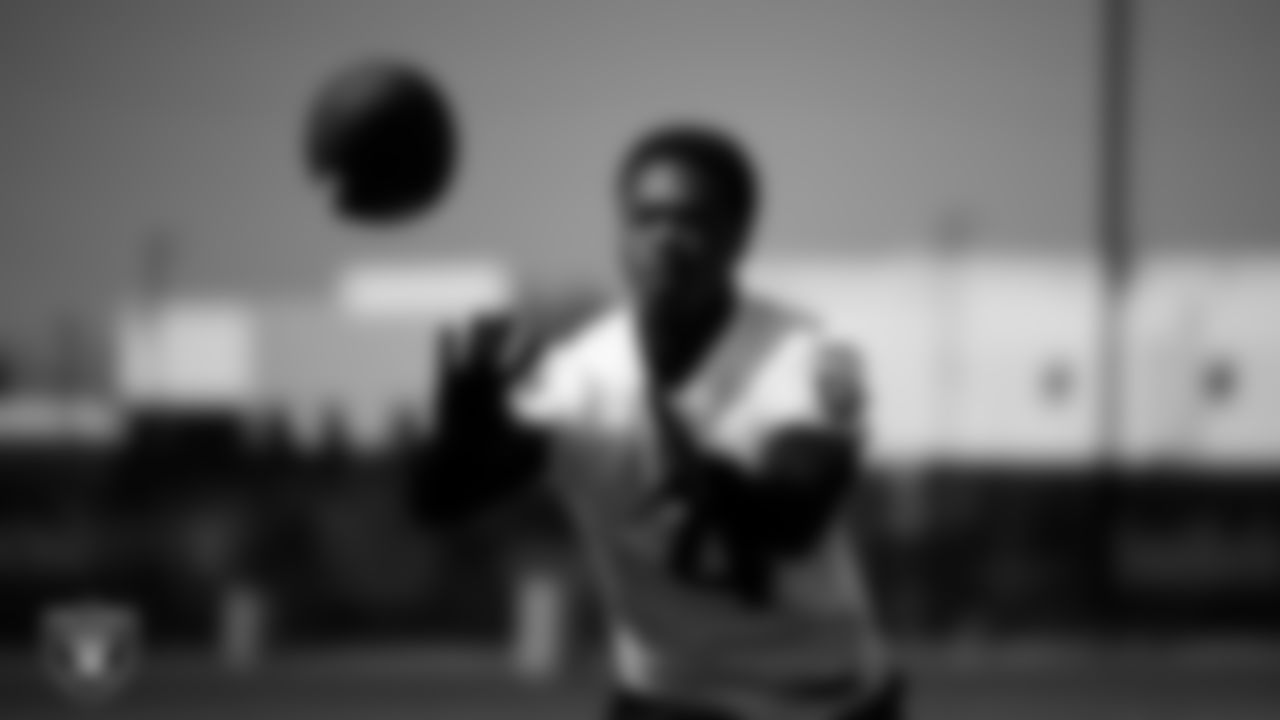 Las Vegas Raiders wide receiver Shedrick Jackson (4) at a workout during phase two of the offseason program at Intermountain Health Performance Center.
