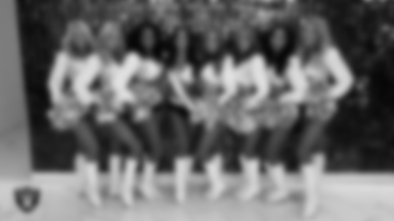 Line 4 of the Raiderettes in the locker room before the regular season home game against the Denver Broncos at Allegiant Stadium.