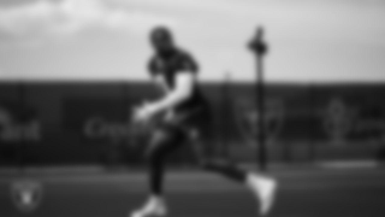 Las Vegas Raiders cornerback Jakorian Bennett (0) at a workout during phase two of the offseason program at Intermountain Health Performance Center.