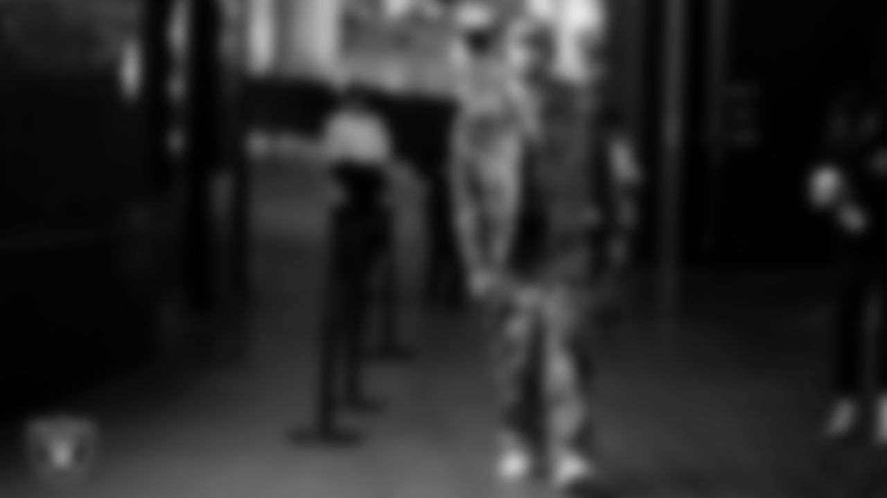 Las Vegas Raiders defensive end Maxx Crosby (98) arrives to the regular season home game against the Cleveland Browns at Allegiant Stadium.