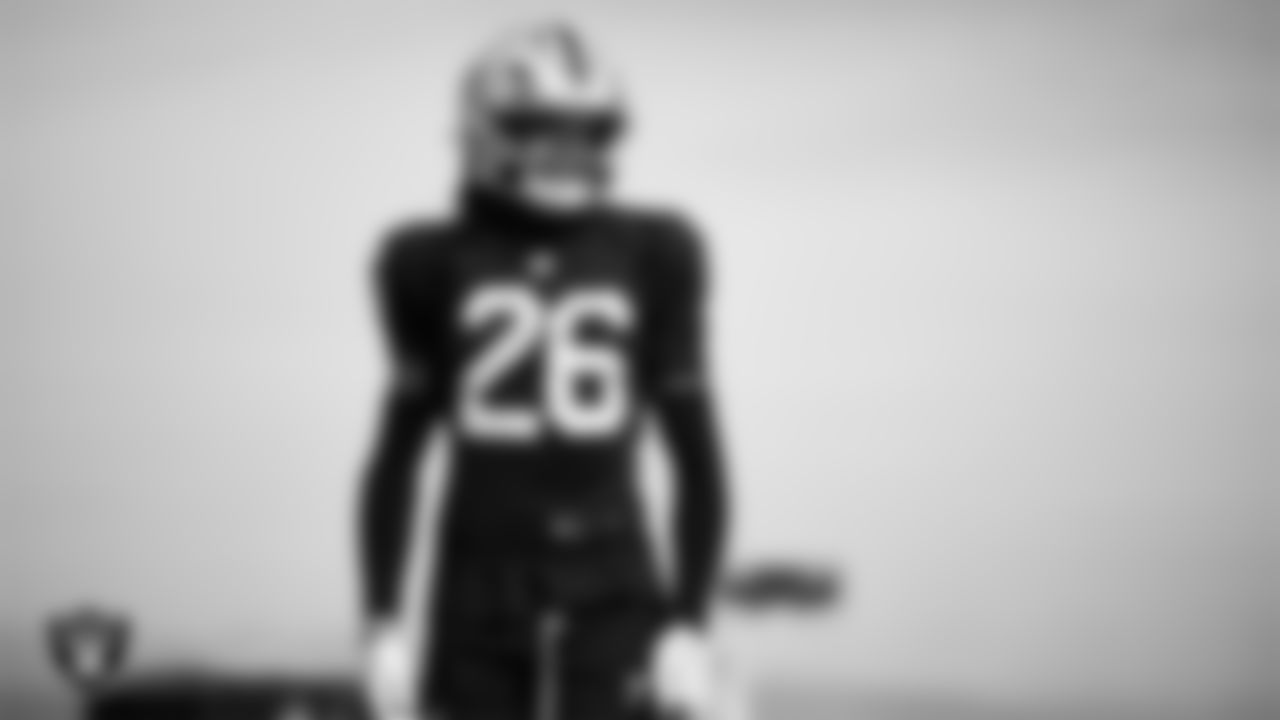 Las Vegas Raiders cornerback Darien Porter (26) during practice at Intermountain Health Performance Center.