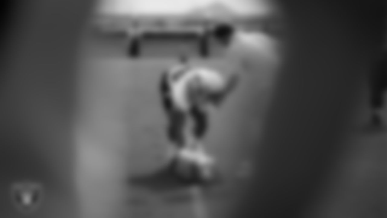 Las Vegas Raiders tight end Albert Okwuegbunam (86) during practice at Intermountain Health Performance Center.