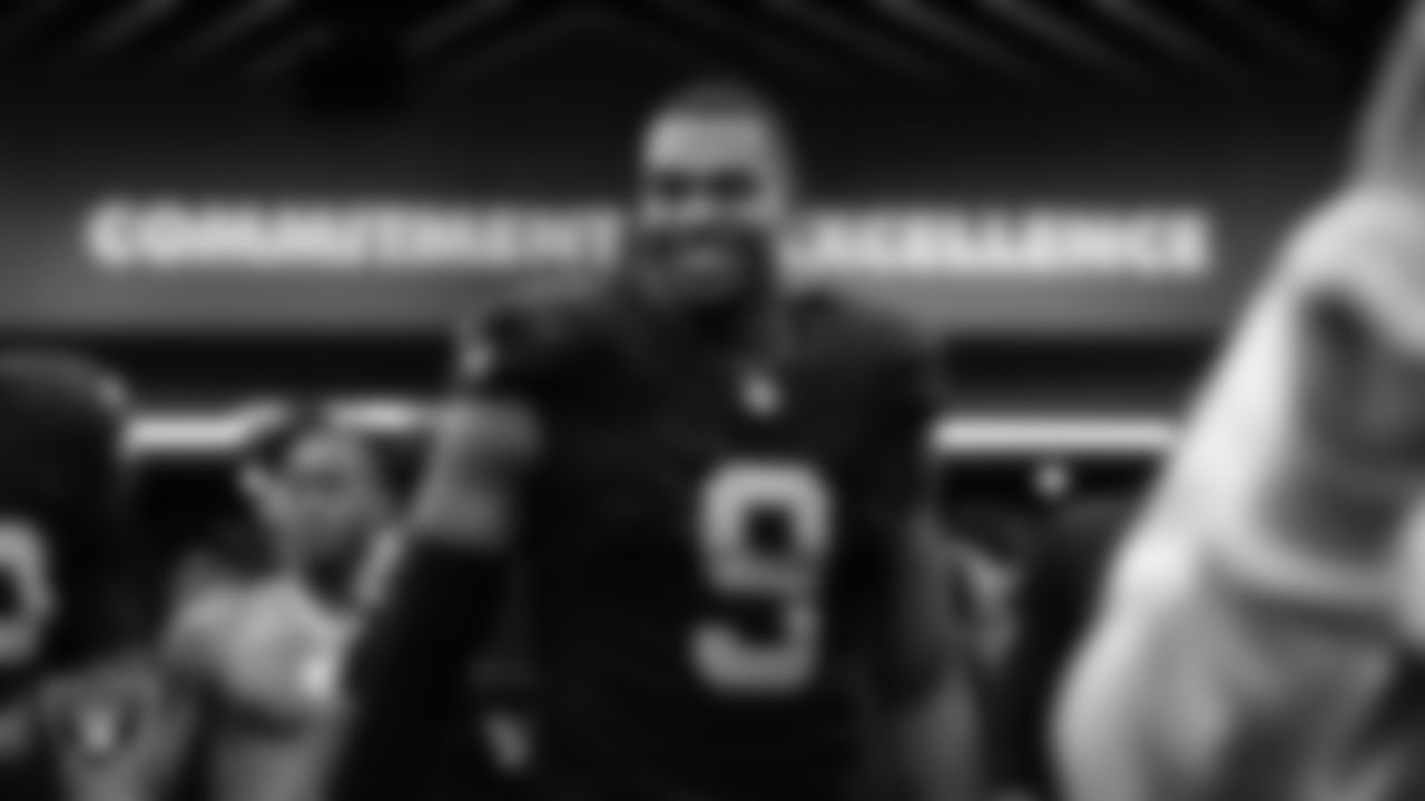 Las Vegas Raiders defensive end Tyree Wilson (9) in the locker room after the regular season home game against the Kansas City Chiefs at Allegiant Stadium.