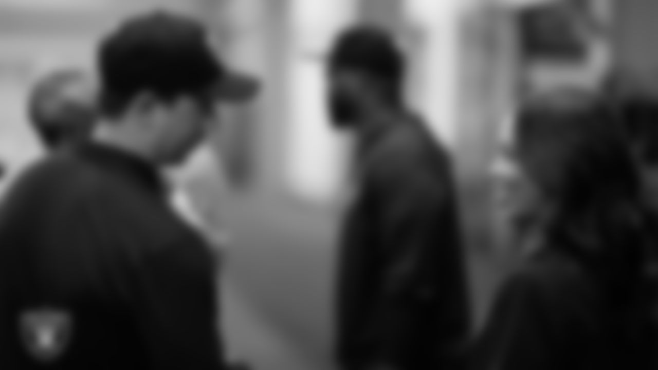 Las Vegas Raiders Head Coach Klint Kubiak and President Sandra Douglass Morgan on the indoor field at Intermountain Health Performance Center.