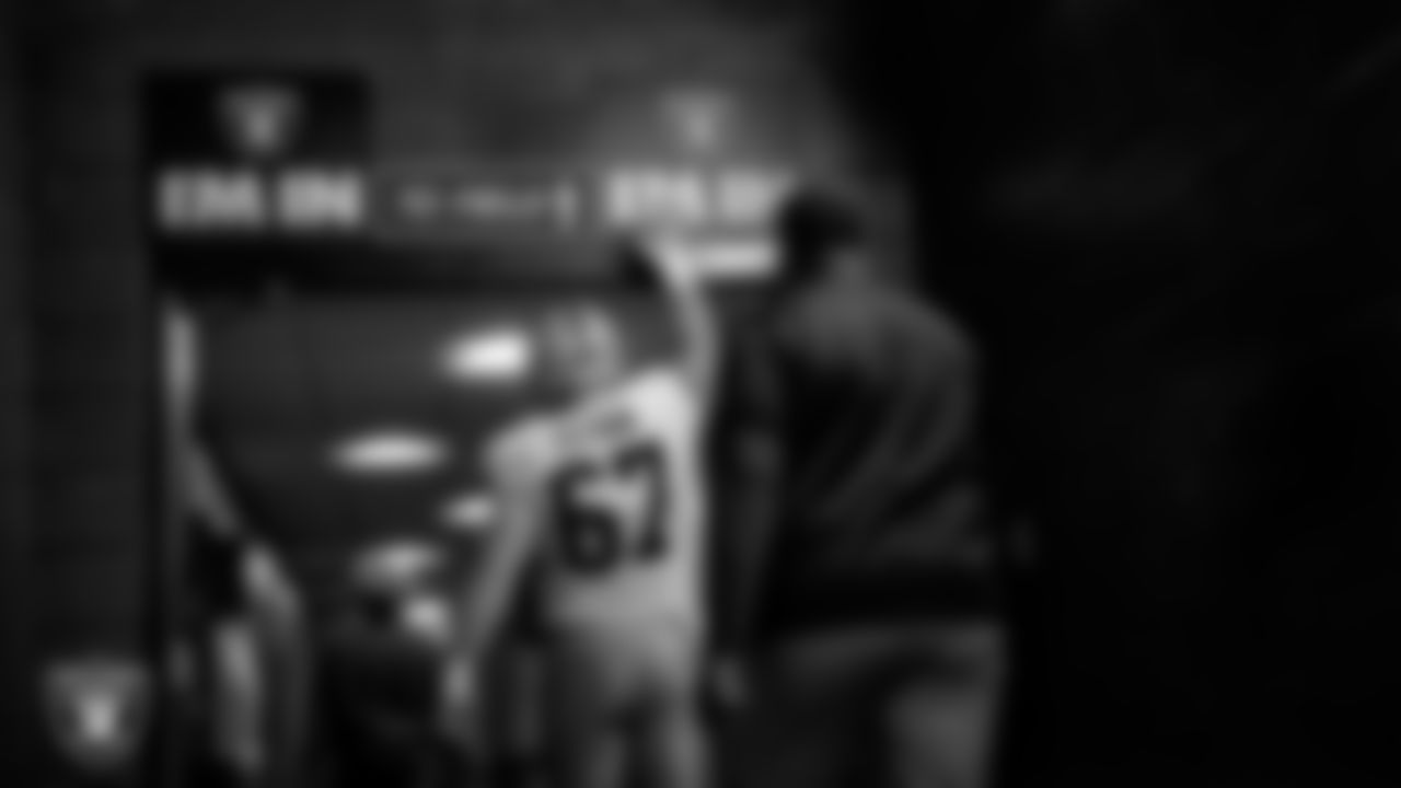 Las Vegas Raiders center Will Putnam (67) walks down the tunnel before the regular season away game against the Washington Commanders at Northwest Stadium.