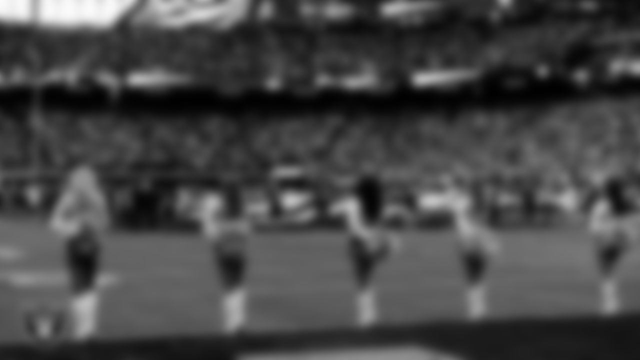 The Raiderettes during the national anthem before the regular season home game against the Denver Broncos at Allegiant Stadium.