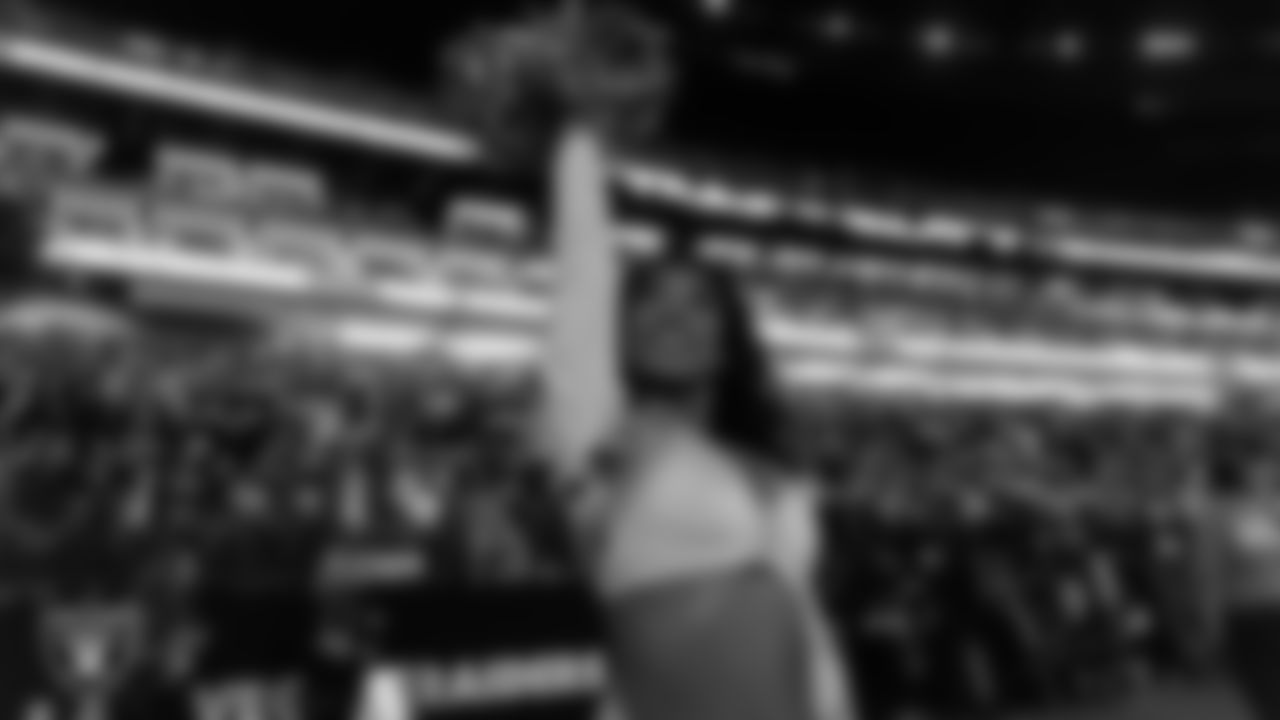 Raiderette Bria on the sidelines during the regular season home game against the Dallas Cowboys at Allegiant Stadium.