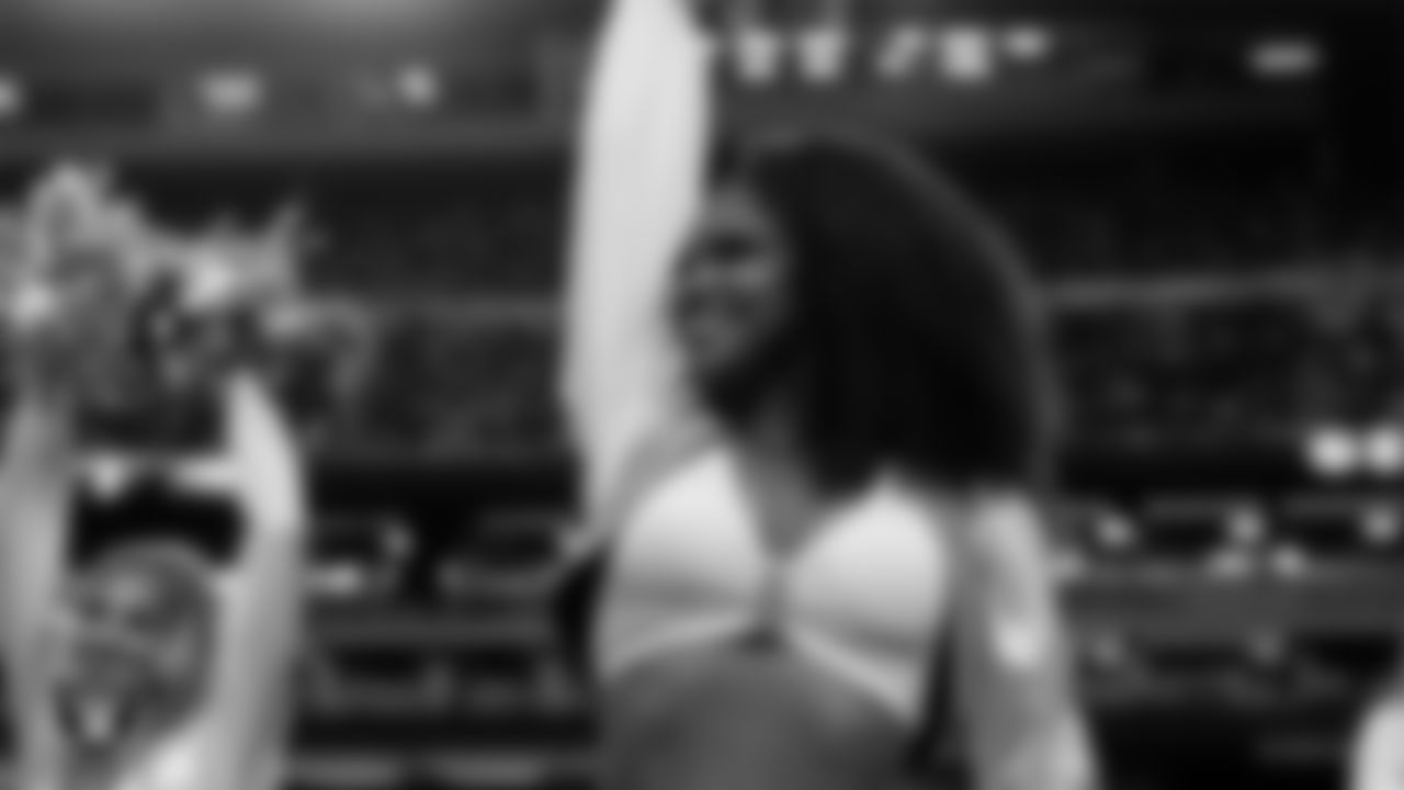 Raiderette Shayla on the sidelines during the regular season home game against the Kansas City Chiefs at Allegiant Stadium.