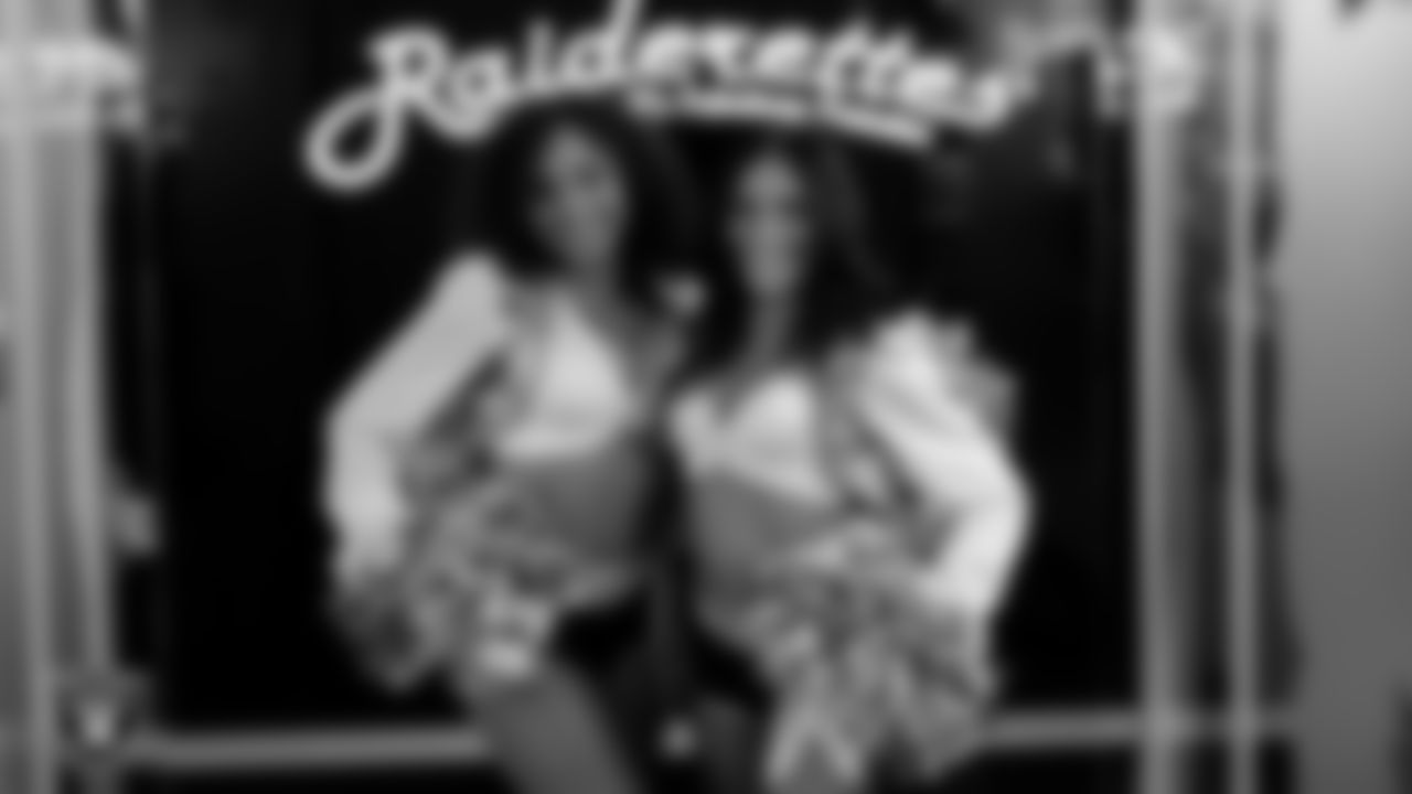 Raiderettes Makenna and Amanda in the locker room before the regular season home game against the Dallas Cowboys at Allegiant Stadium.
