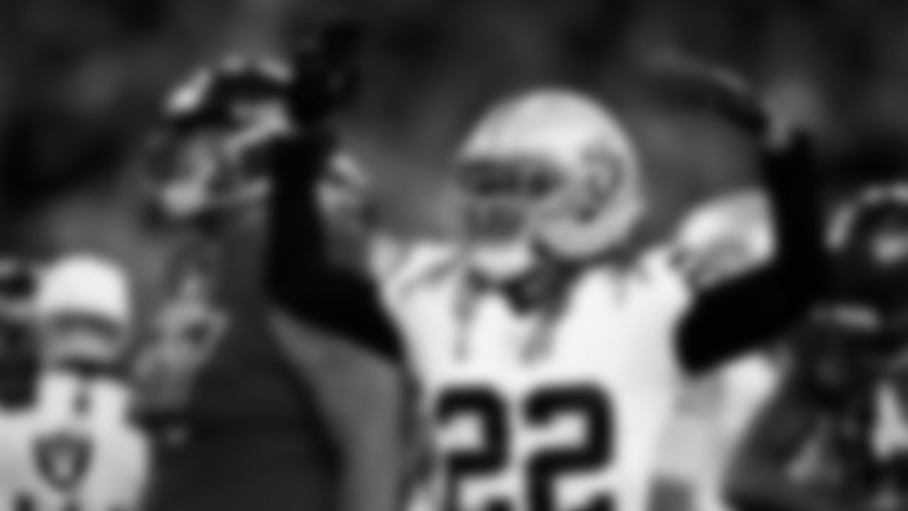 Las Vegas Raiders cornerback Eric Stokes (22) celebrates on the field during the regular season away game against the Houston Texans at NRG Stadium.