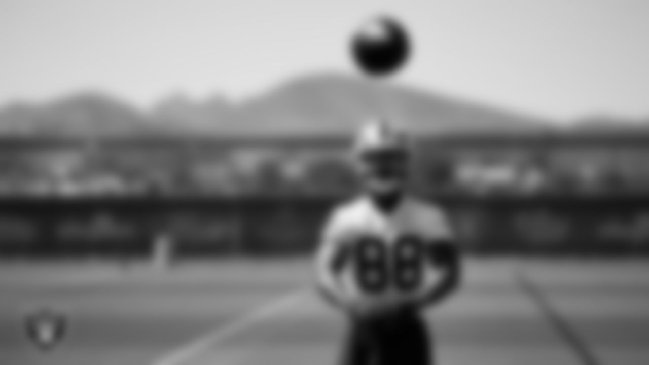 Las Vegas Raiders tight end Justin Shorter (88) on the field for mandatory minicamp at Intermountain Health Performance Center.