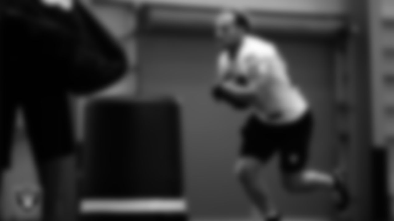 Las Vegas Raiders running back Dylan Laube (23) at a workout during phase two of the offseason program at Intermountain Health Performance Center.