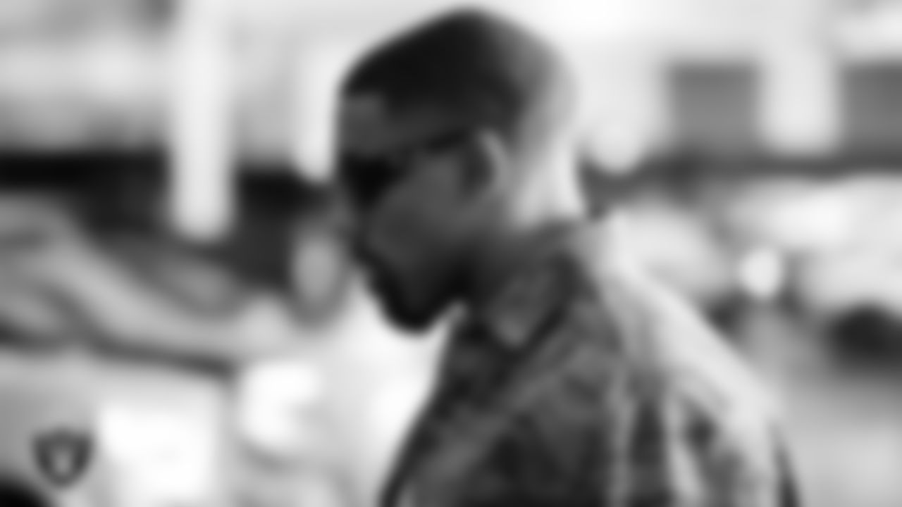 Las Vegas Raiders defensive tackle Thomas Booker IV (99) arrives to the regular season home game against the Cleveland Browns at Allegiant Stadium.