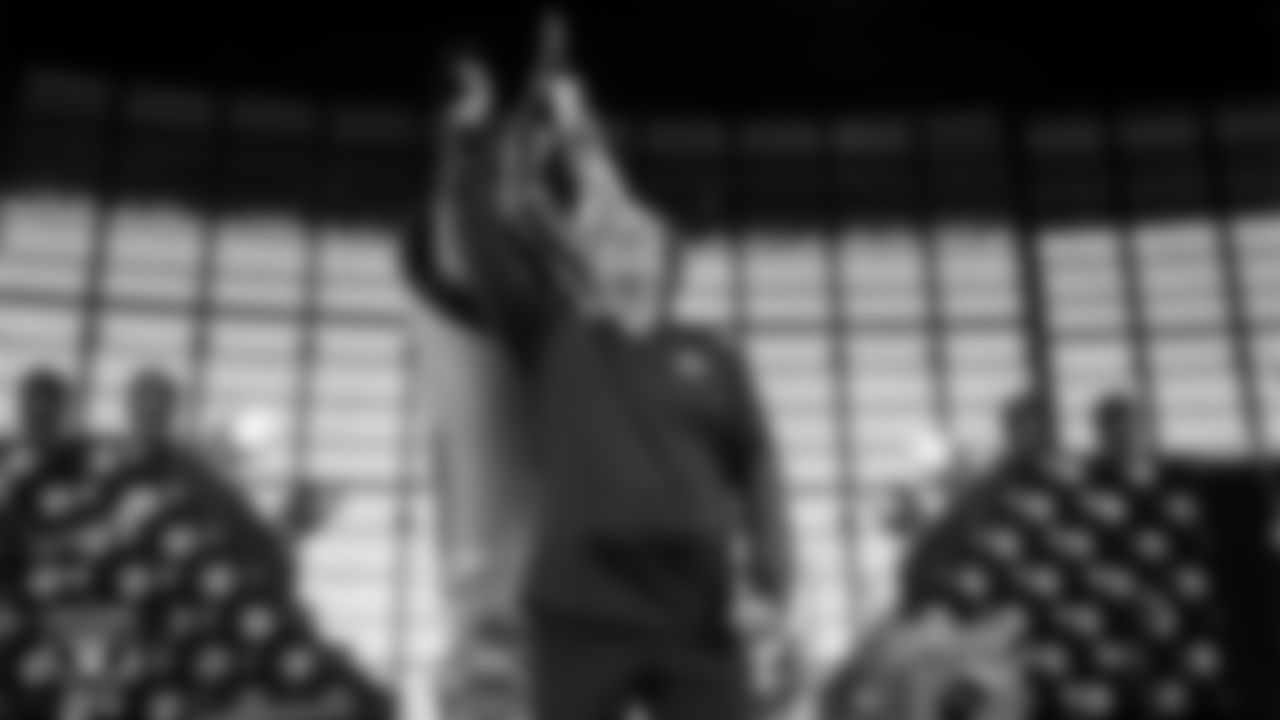 Las Vegas Raiders host of Raider Nation Radio JT the Brick lights the Al Davis Memorial Torch before the Las Vegas Raiders' regular season home game against the New York Giants at Allegiant Stadium.