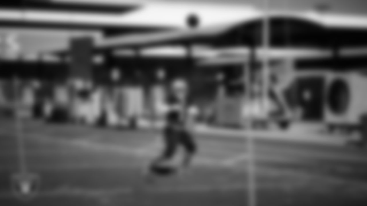 Las Vegas Raiders wide receiver Tre Tucker (1) during practice at Intermountain Health Performance Center.