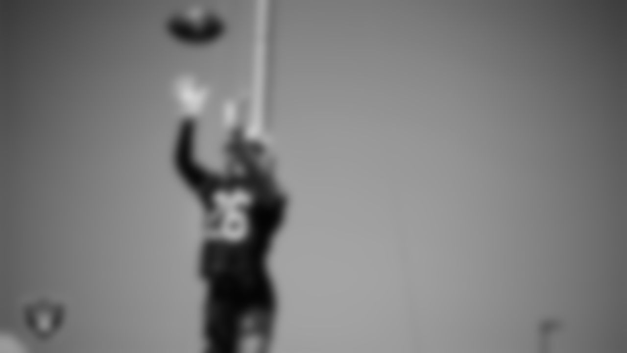 Las Vegas Raiders cornerback Darien Porter (26) at an Organized Team Activity (OTA) at Intermountain Health Performance Center.