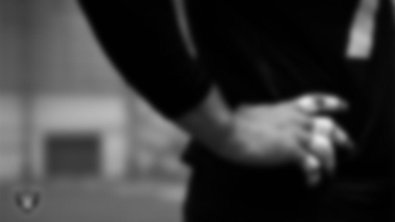 Las Vegas Raiders offensive lineman Stone Forsythe (70) during practice at Intermountain Health Performance Center.