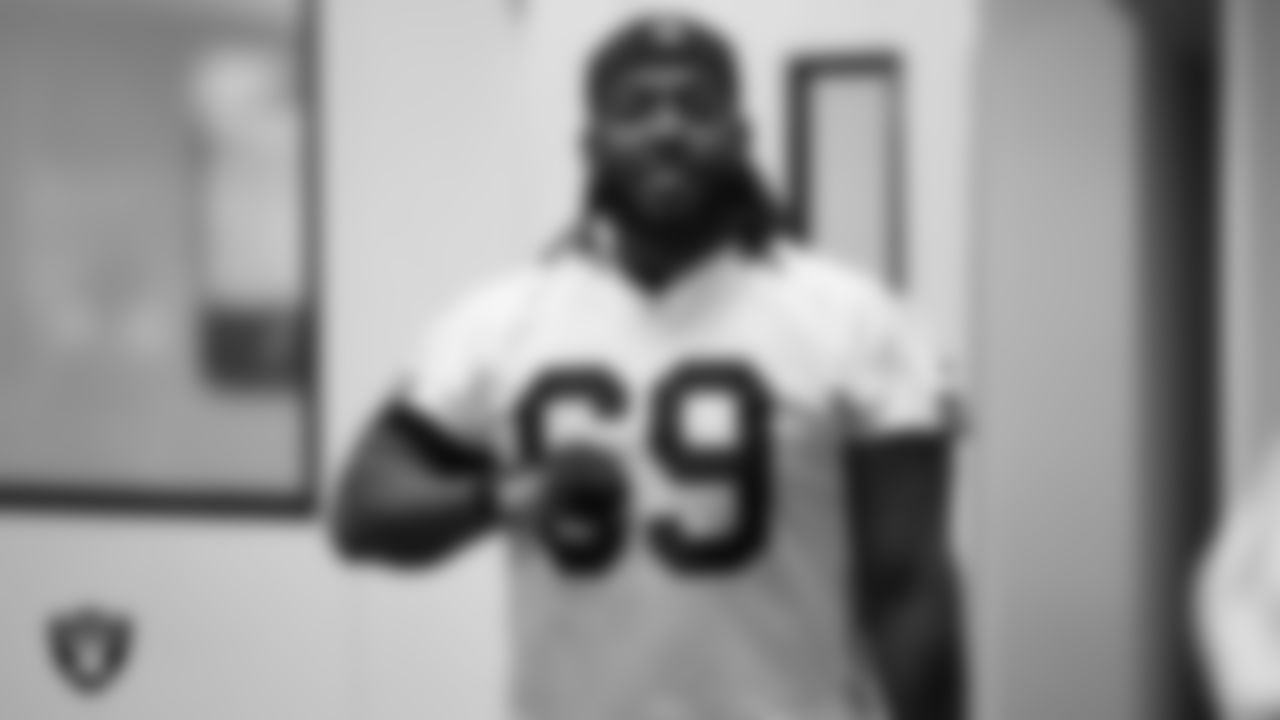 Las Vegas Raiders defensive tackle Adam Butler (69) during practice at Intermountain Health Performance Center.