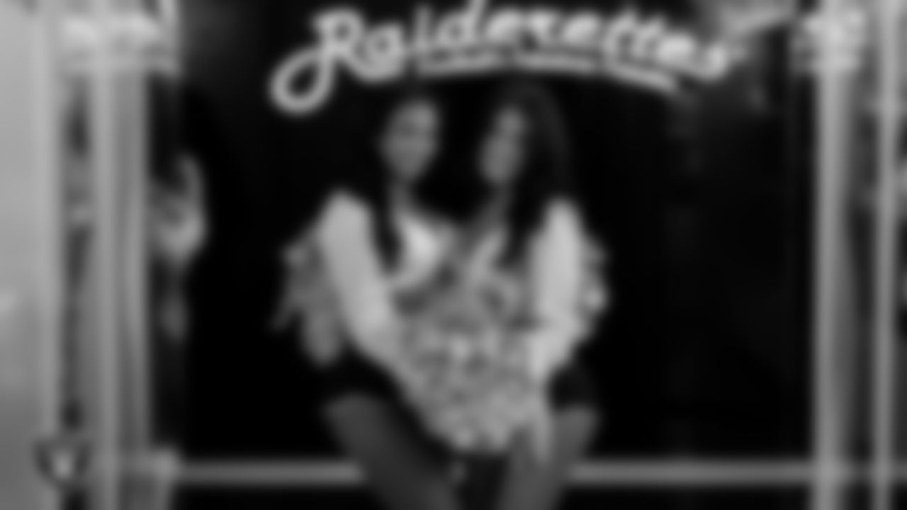 Raiderettes Cierra and Macy in the locker room before the regular season home game against the Dallas Cowboys at Allegiant Stadium.