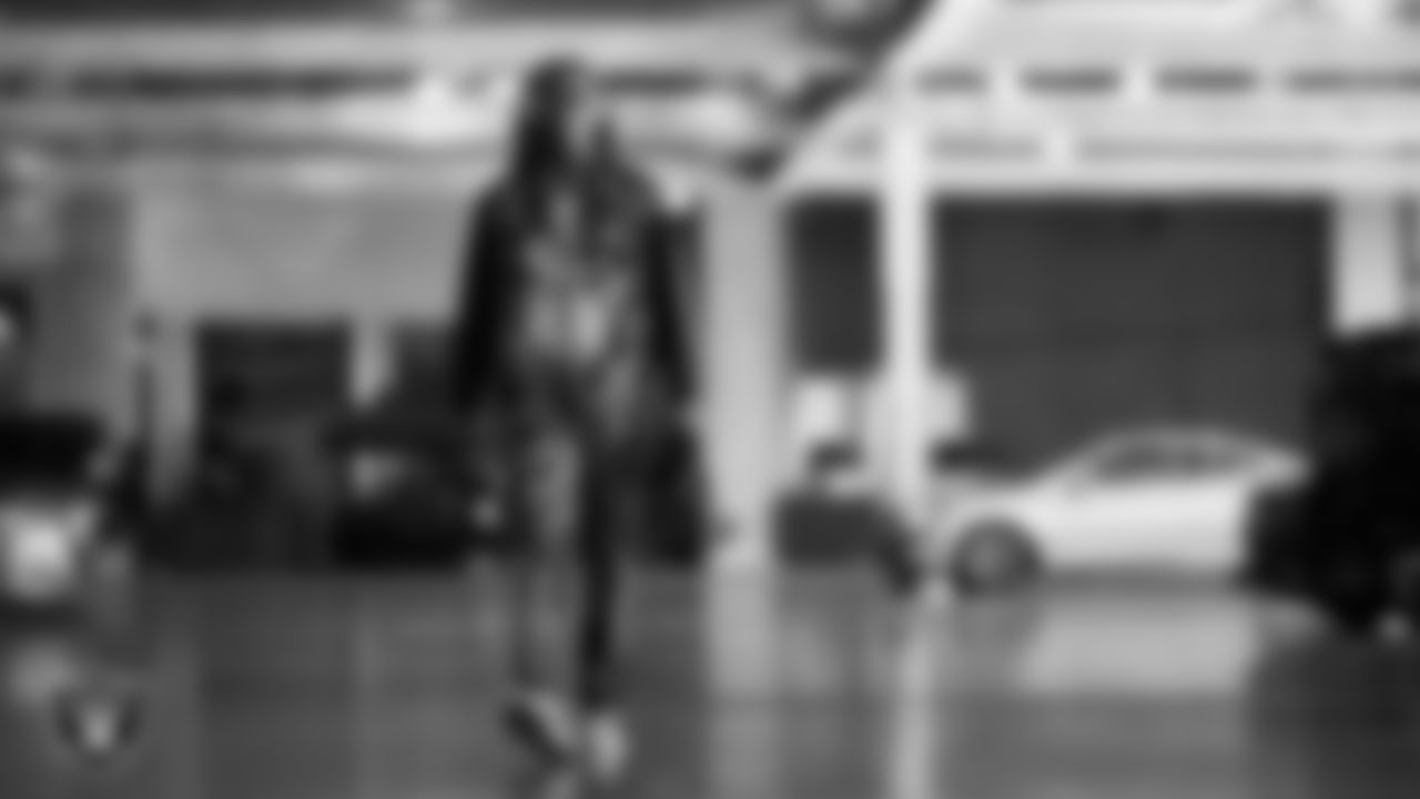 Las Vegas Raiders wide receiver Dont'e Thornton Jr. (10) arrives to the regular season home game against the New York Giants at Allegiant Stadium.