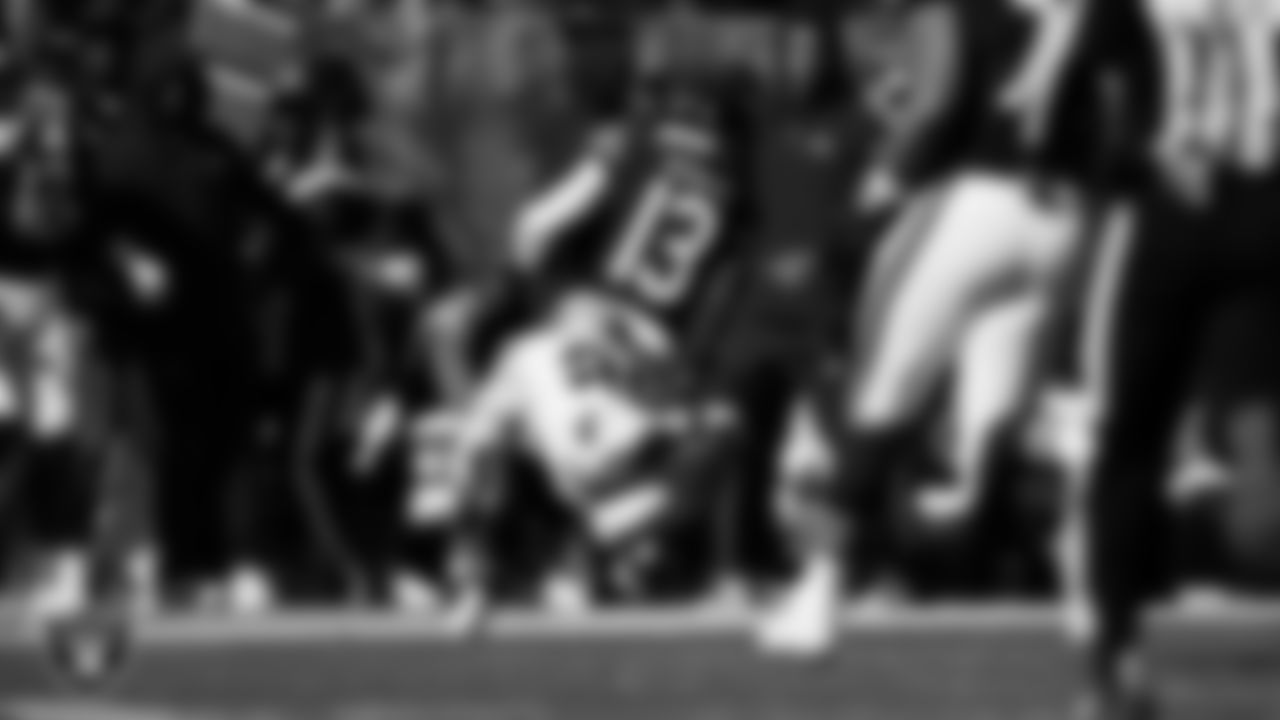 Las Vegas Raiders safety Isaiah Pola-Mao (20) makes a tackle during the regular season away game against the Chicago Bears at Soldier Field, Sunday, October 22, 2023, in Chicago, Ill.