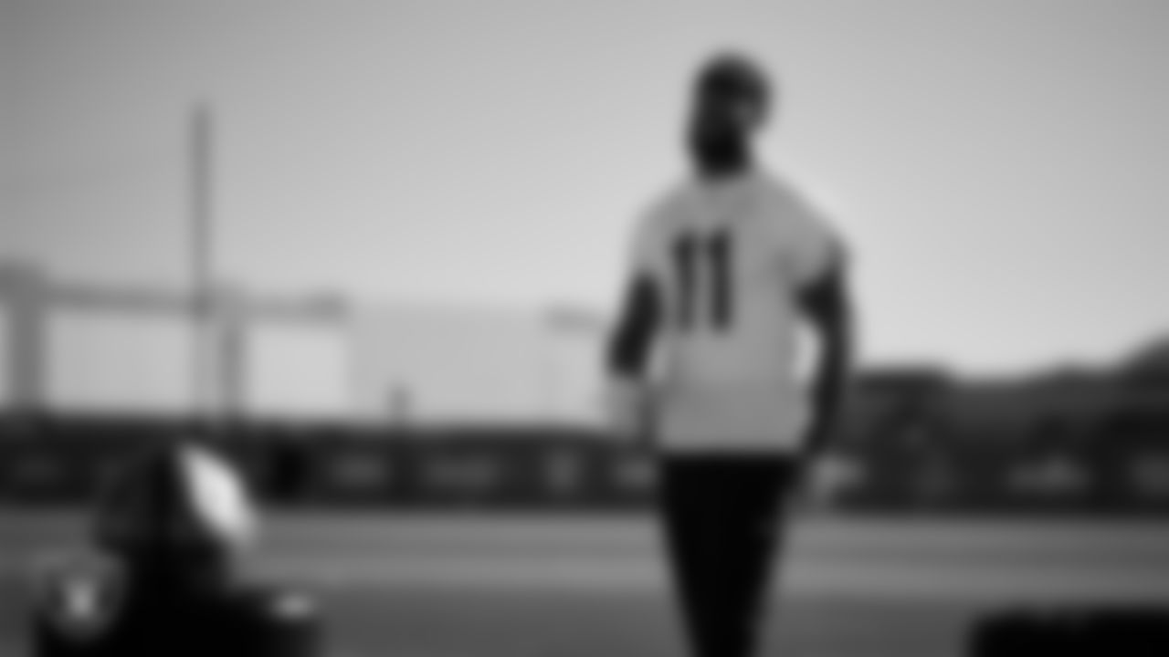 Las Vegas Raiders safety Jeremy Chinn (11) during practice at Intermountain Health Performance Center.