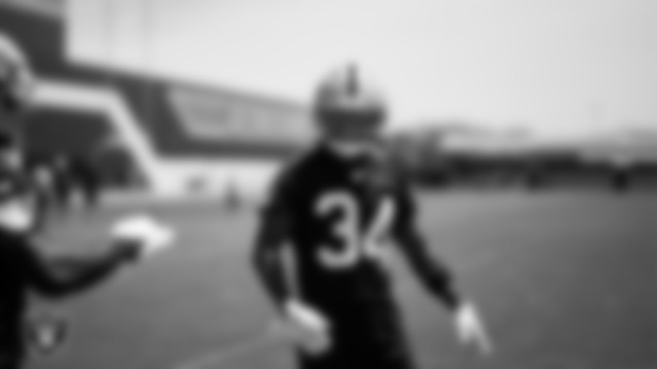 Las Vegas Raiders safety Thomas Harper (34) at an Organized Team Activity (OTA) at Intermountain Health Performance Center.