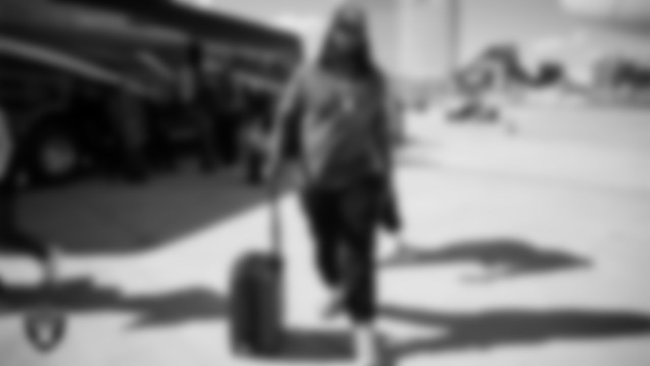 Las Vegas Raiders defensive tackle Adam Butler (69) departs for the regular season away game against the Indianapolis Colts.