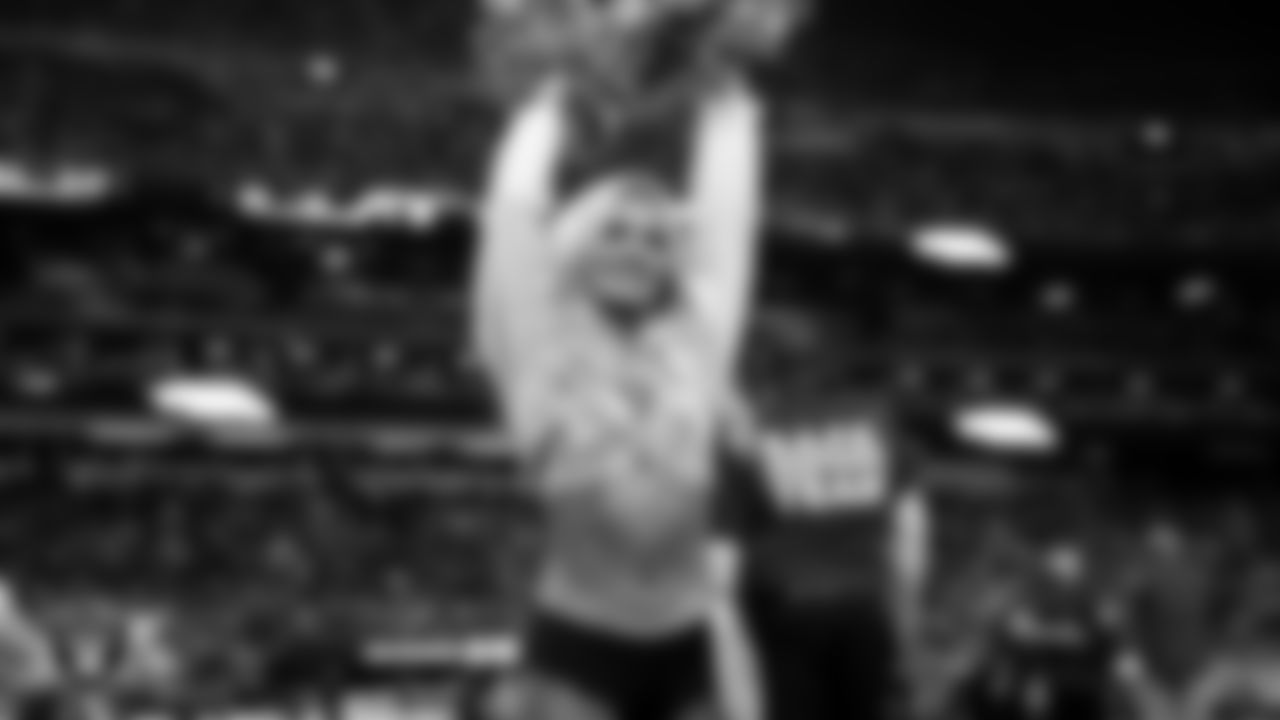 Raiderette Pip on the sidelines during the regular season home game against the Denver Broncos at Allegiant Stadium.