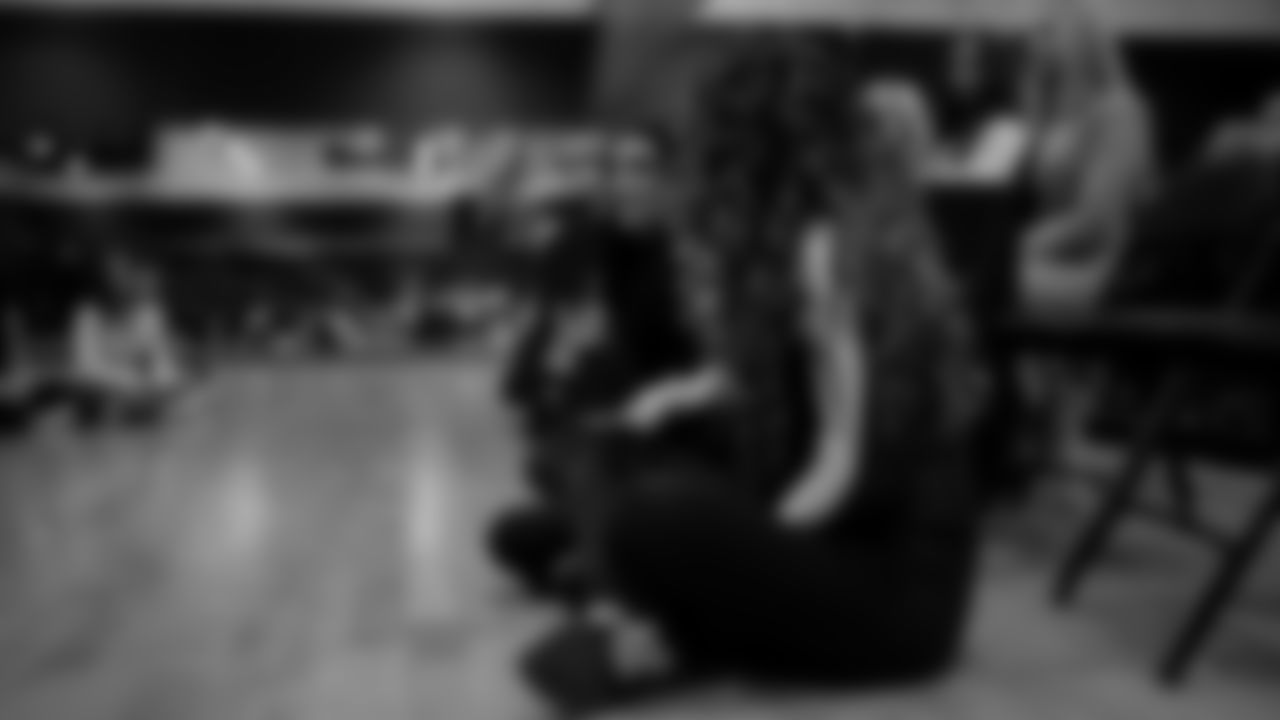 Raiderette Kylee speaks to dancers during a recruitment clinic at The Studio.