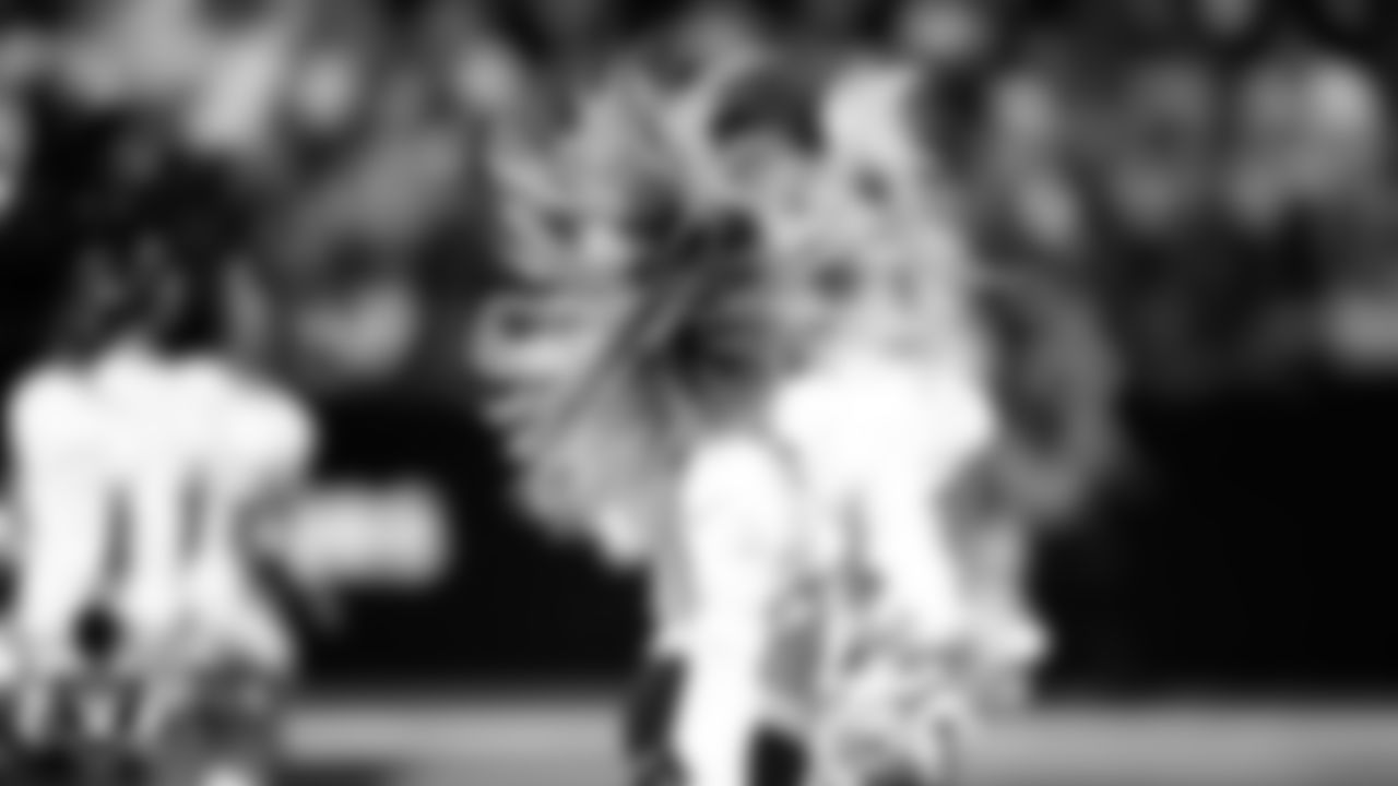 Raiderette Jenna performs on the field during the regular season home game against the Jacksonville Jaguars at Allegiant Stadium.