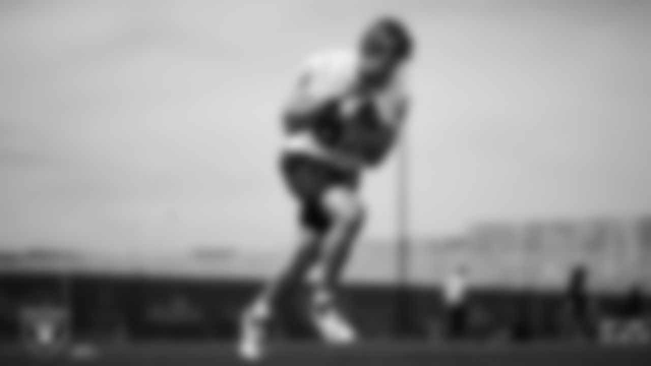 Las Vegas Raiders tight end Michael Mayer (87) at a workout during phase two of the offseason program at Intermountain Health Performance Center.