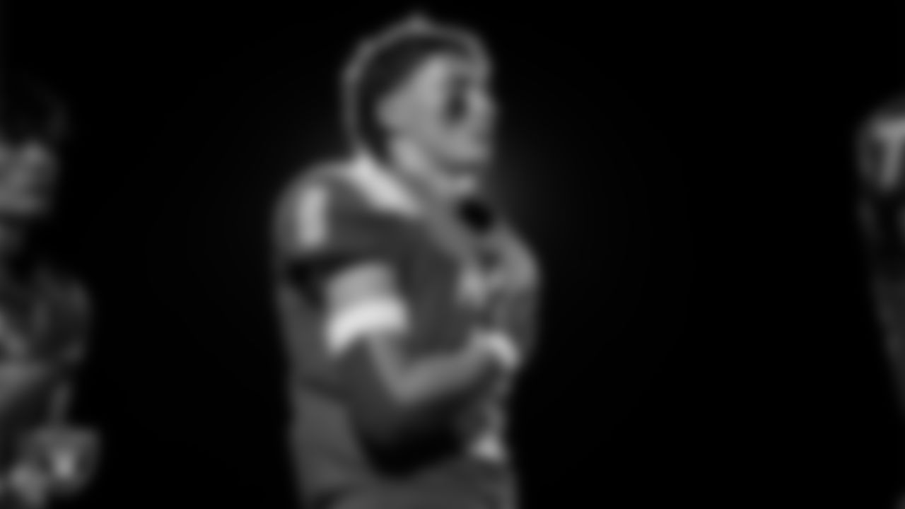 A member of the Moapa Valley High School football team during the anthem before the Las Vegas Raiders' Football Showcase game at Moapa Valley High School.