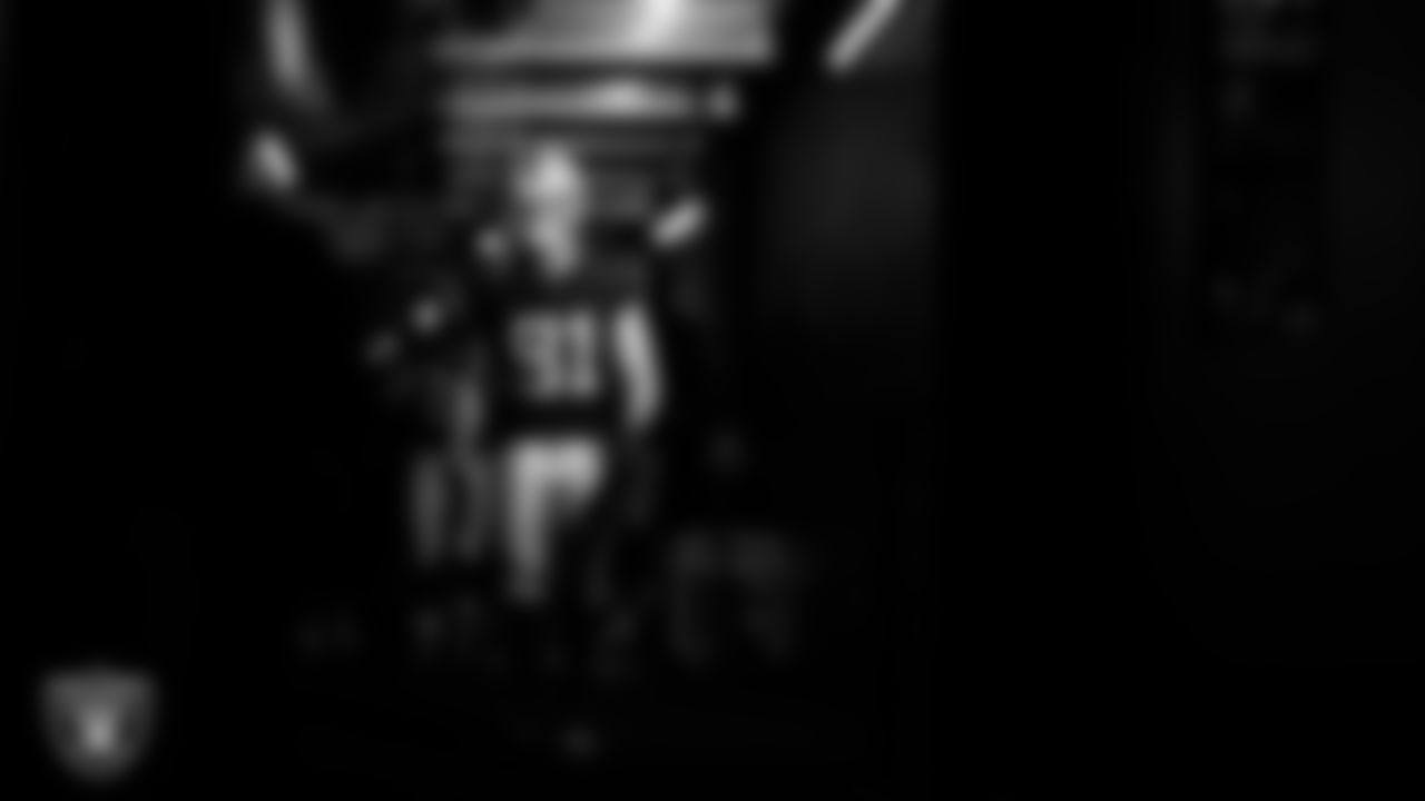 Las Vegas Raiders wide receiver Alex Bachman (81) walks down the tunnel before the regular season home game against the Tennessee Titans at Allegiant Stadium.