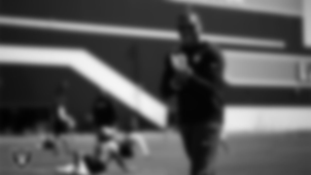 Las Vegas Raiders running backs coach Deland McCullough at a workout during phase two of the offseason program at Intermountain Health Performance Center.