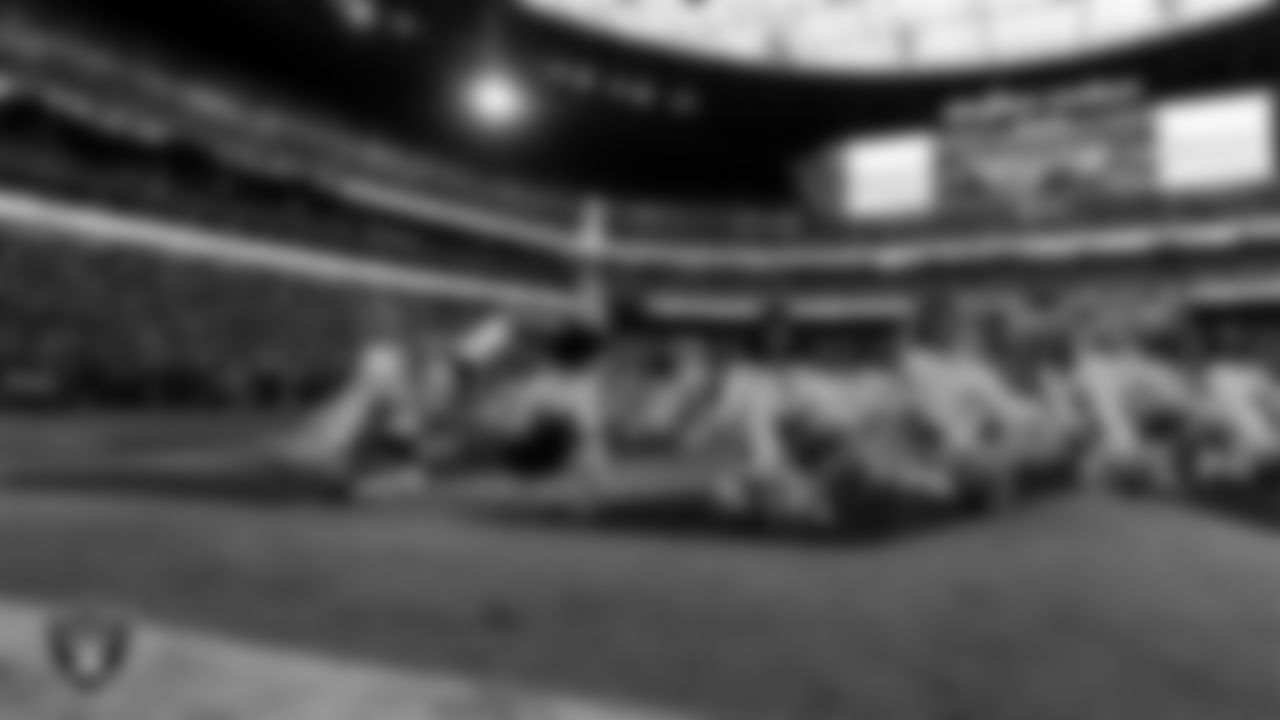 The Raiderettes perform on the field during the regular season home game against the Denver Broncos at Allegiant Stadium.