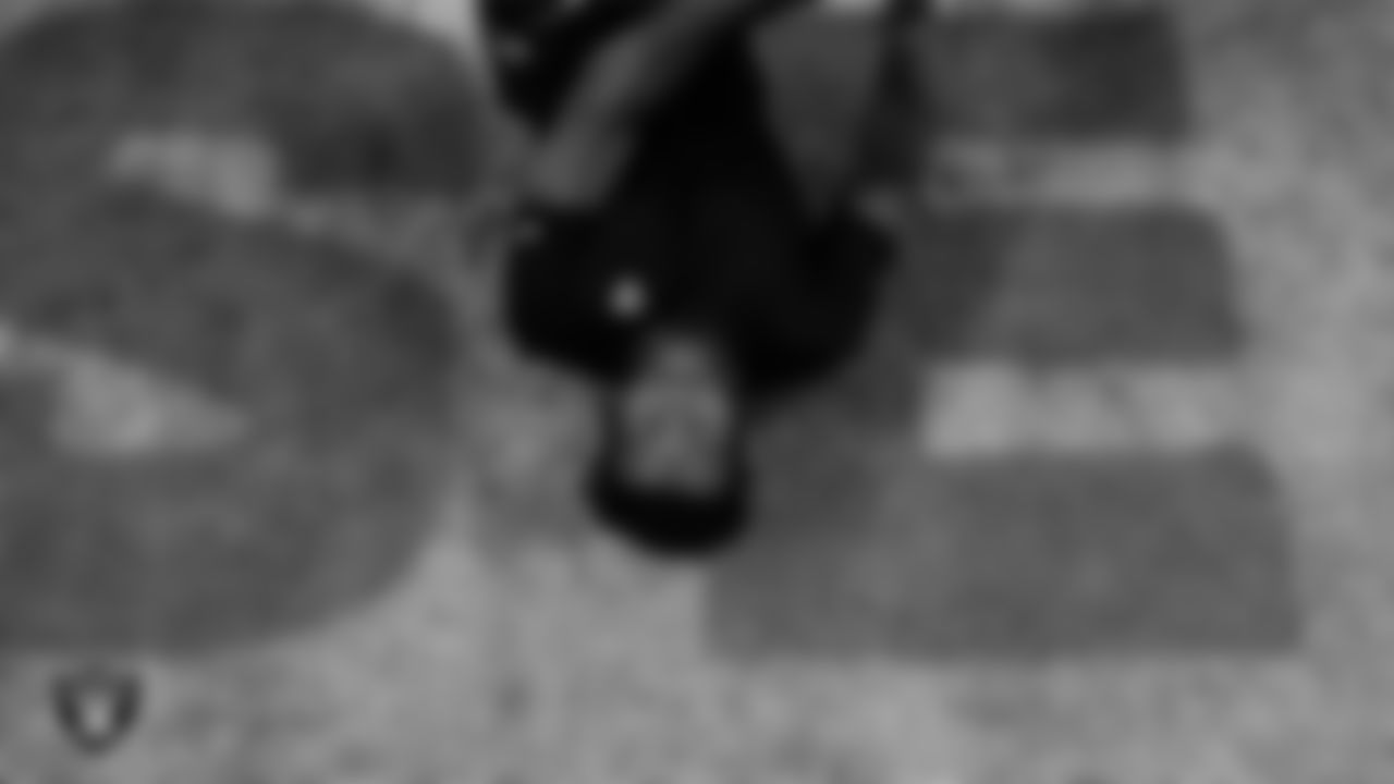 Las Vegas Raiders defensive end Malcolm Koonce (51) warming up before the regular season home game against the Los Angeles Chargers at Allegiant Stadium.