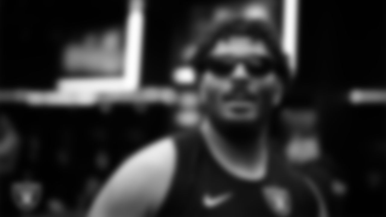 Las Vegas Raiders guard Caleb Rogers (76) in the locker room after the regular season home game against the Kansas City Chiefs at Allegiant Stadium.