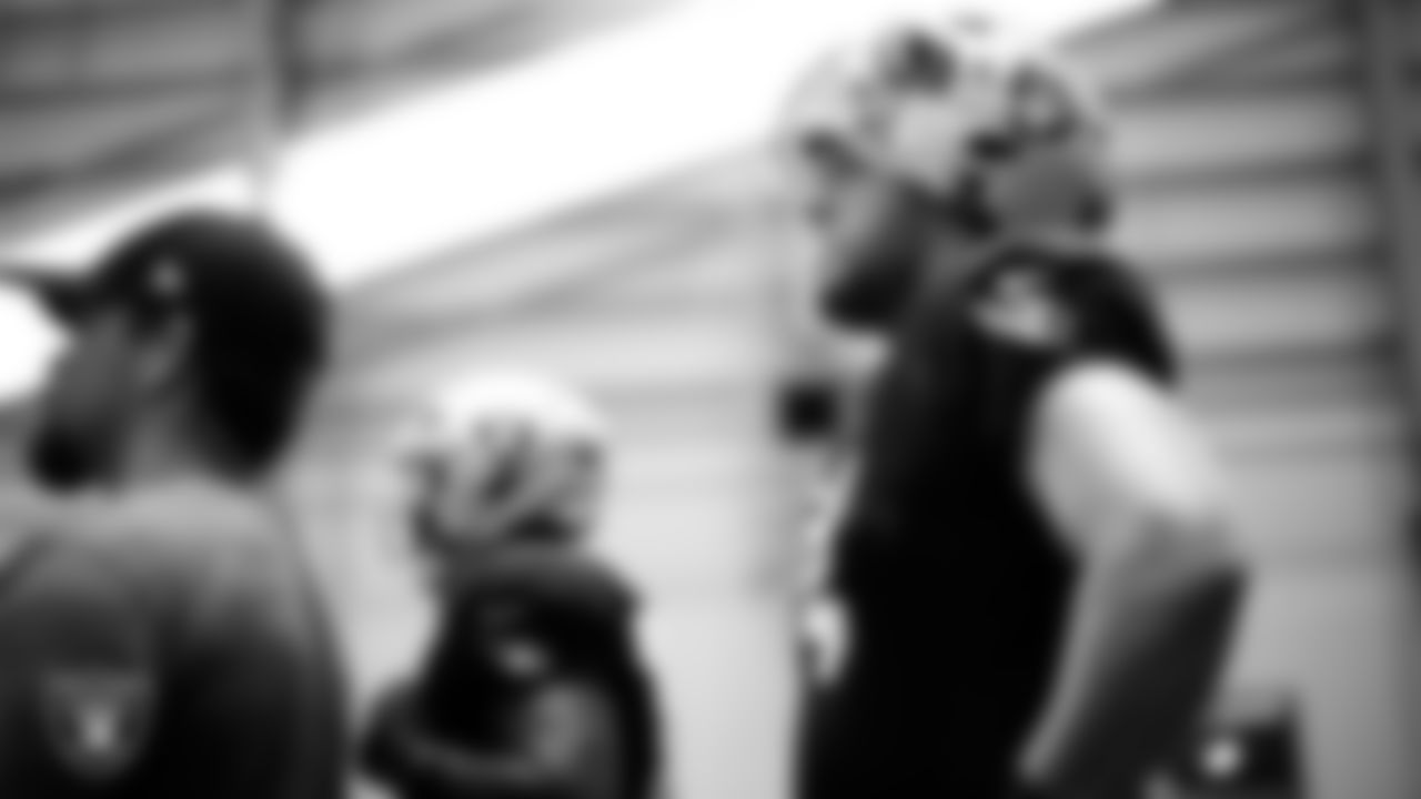 Las Vegas Raiders tackle Kolton Miller (74) on the field for practice at 2025 Training Camp at Intermountain Health Performance Center.